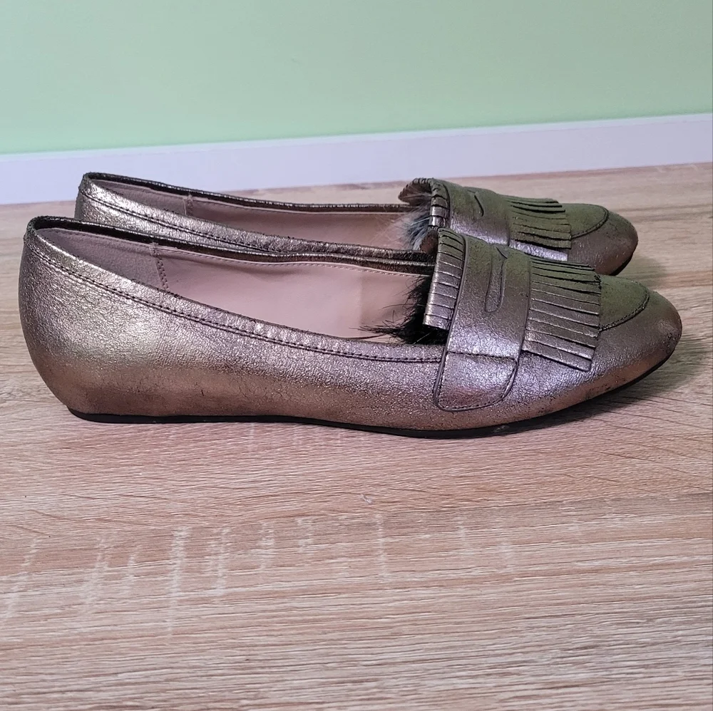 GOLD Tassel loafers size 9.5 Andrew Geller Coastal Grandma Fringe - Picture 4 of 7